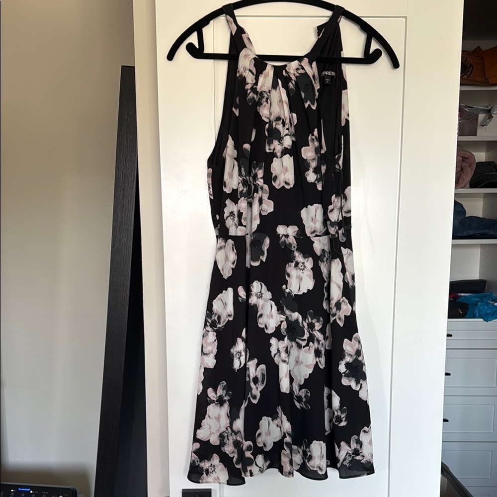 Express Black and White Halter Midi Sundress